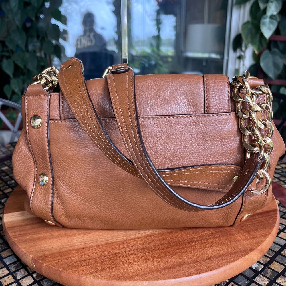 Michael Kors Delancy Brown Pebbled Leather Flap Gold Hardware Shoulder Bag EUC - Picture 13 of 15